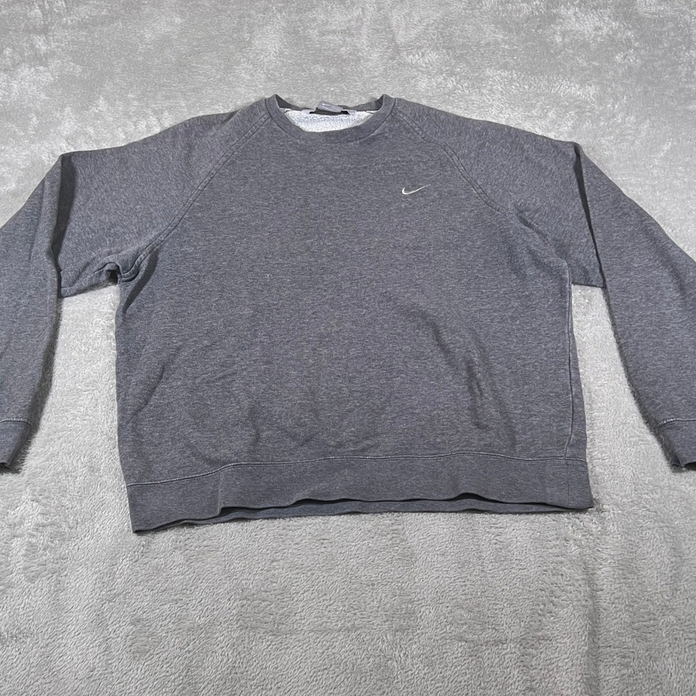 VTG Nike Fleece Sweatshirt Women's Medium Gray Pullover Crewneck Long Sleeve Y2K